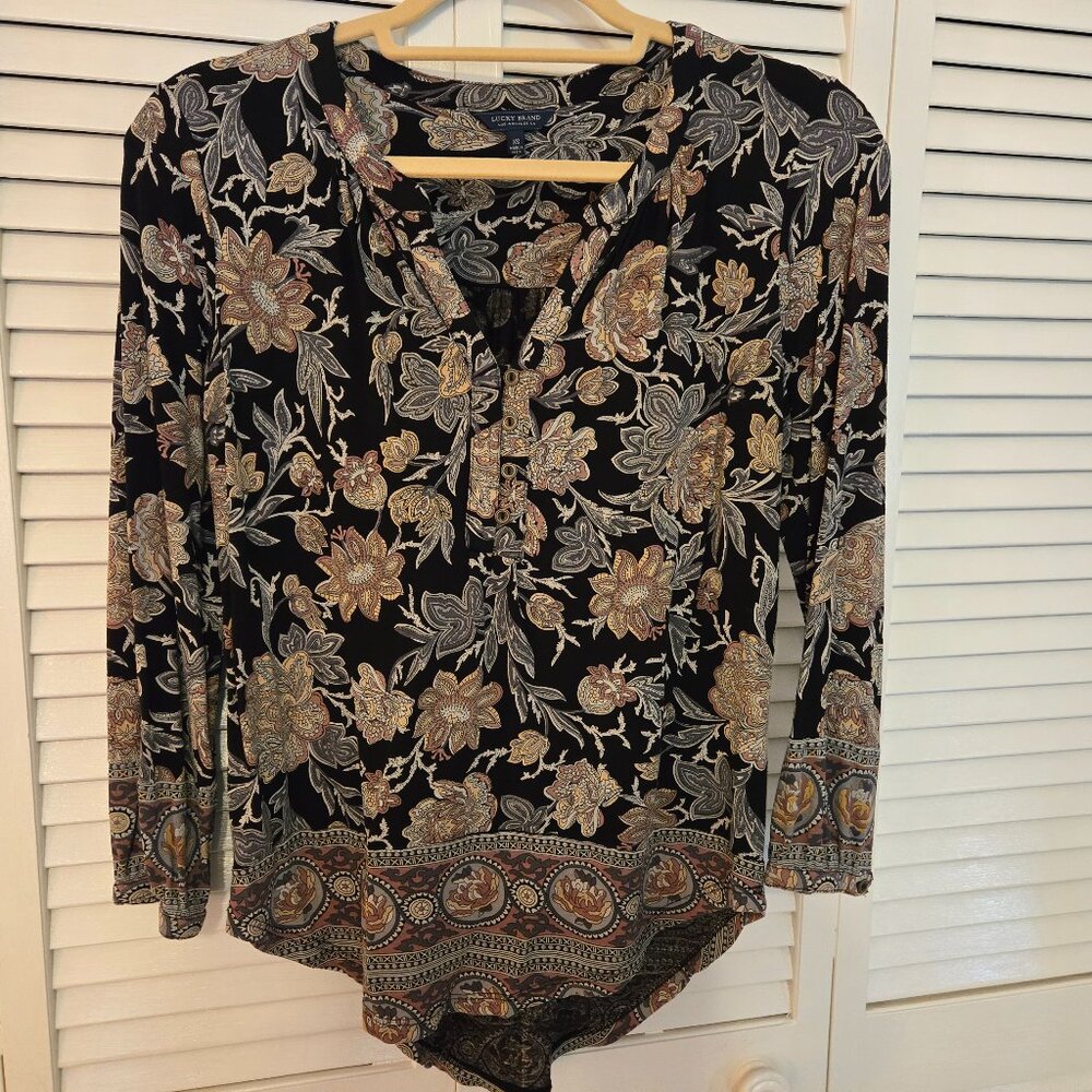 Lucky Brand Black Floral Top - Sixe XS